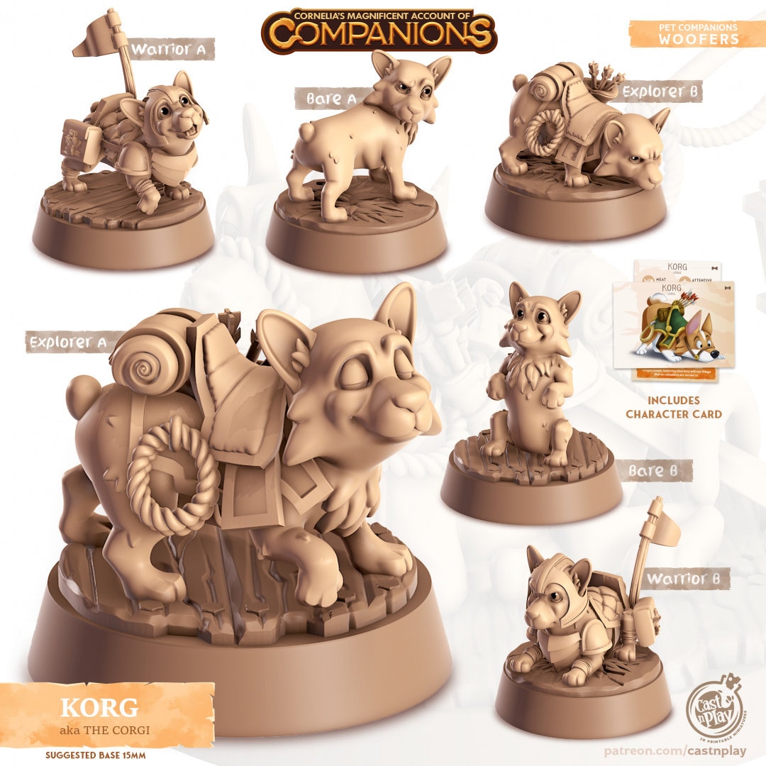 Corgi Dog Companion | RPG Miniature for Dungeons and Dragons|Pathfinder|Tabletop Wargaming | Companion Miniature | Cast N Play