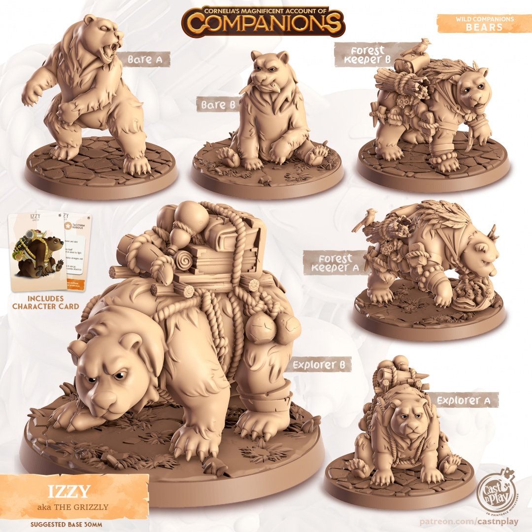 Bear Companion | RPG Miniature for Dungeons and Dragons|Pathfinder|Tabletop Wargaming | Companion Miniature | Cast N Play