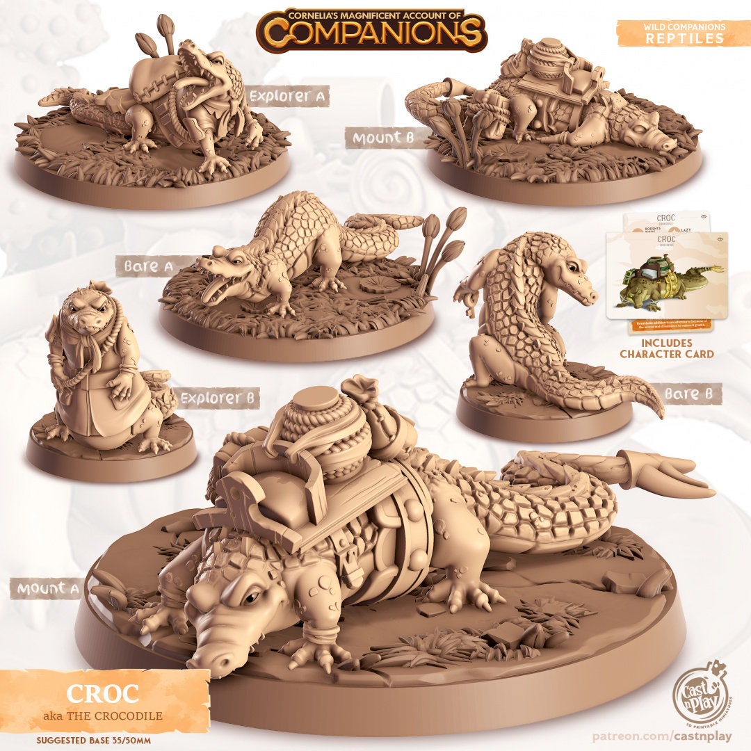 Crocodile Companion | RPG Miniature for Dungeons and Dragons|Pathfinder|Tabletop Wargaming | Companion Miniature | Cast N Play