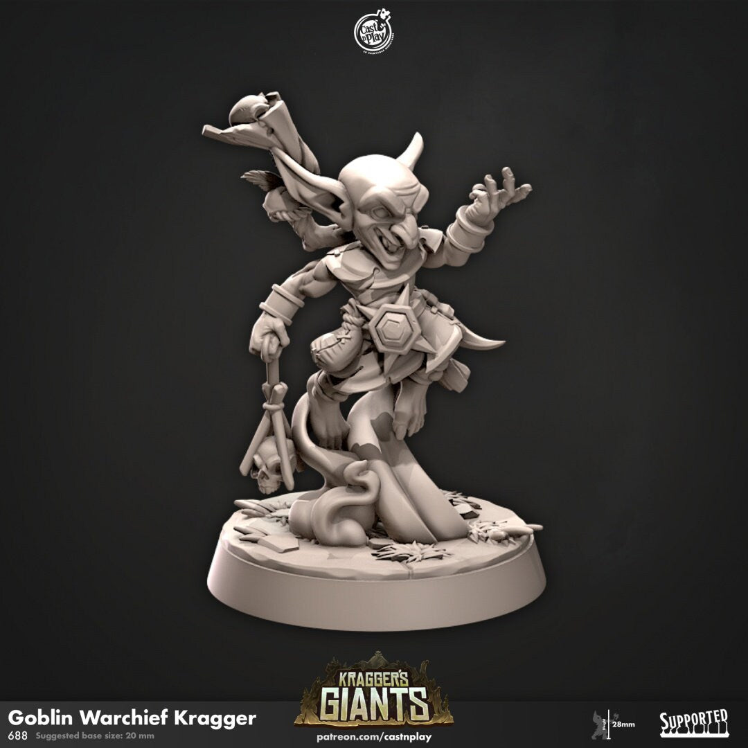 Goblin Warchief | RPG Miniature for Dungeons and Dragons|Pathfinder|Tabletop Wargaming | Goblin Miniature | Cast N Play
