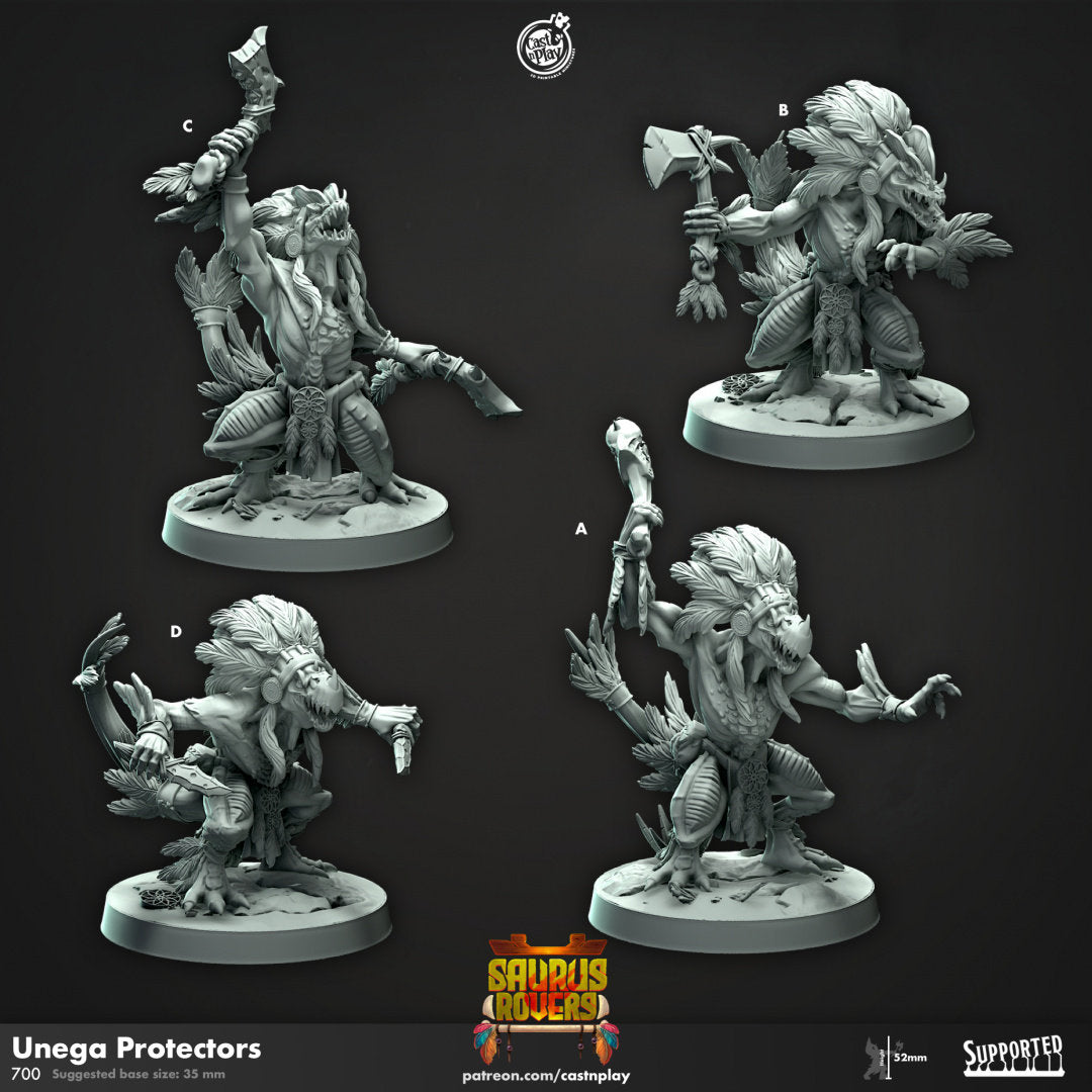 Unega Protectors | RPG Miniature for Dungeons and Dragons|Pathfinder|Tabletop Wargaming | Dinosaur Miniature | Cast N Play