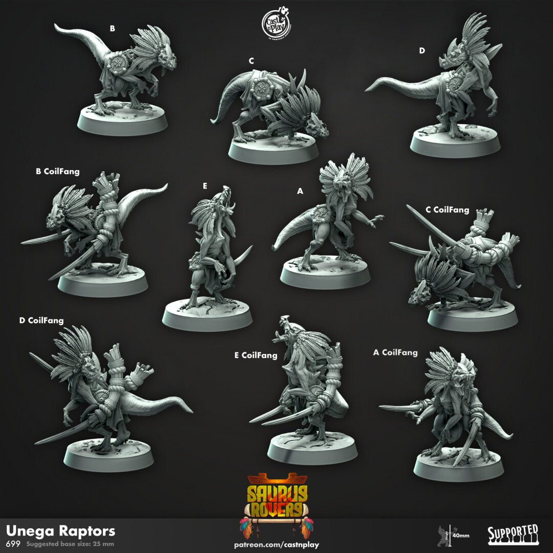 Unega Raptors | RPG Miniature for Dungeons and Dragons|Pathfinder|Tabletop Wargaming | Dinosaur Miniature | Cast N Play