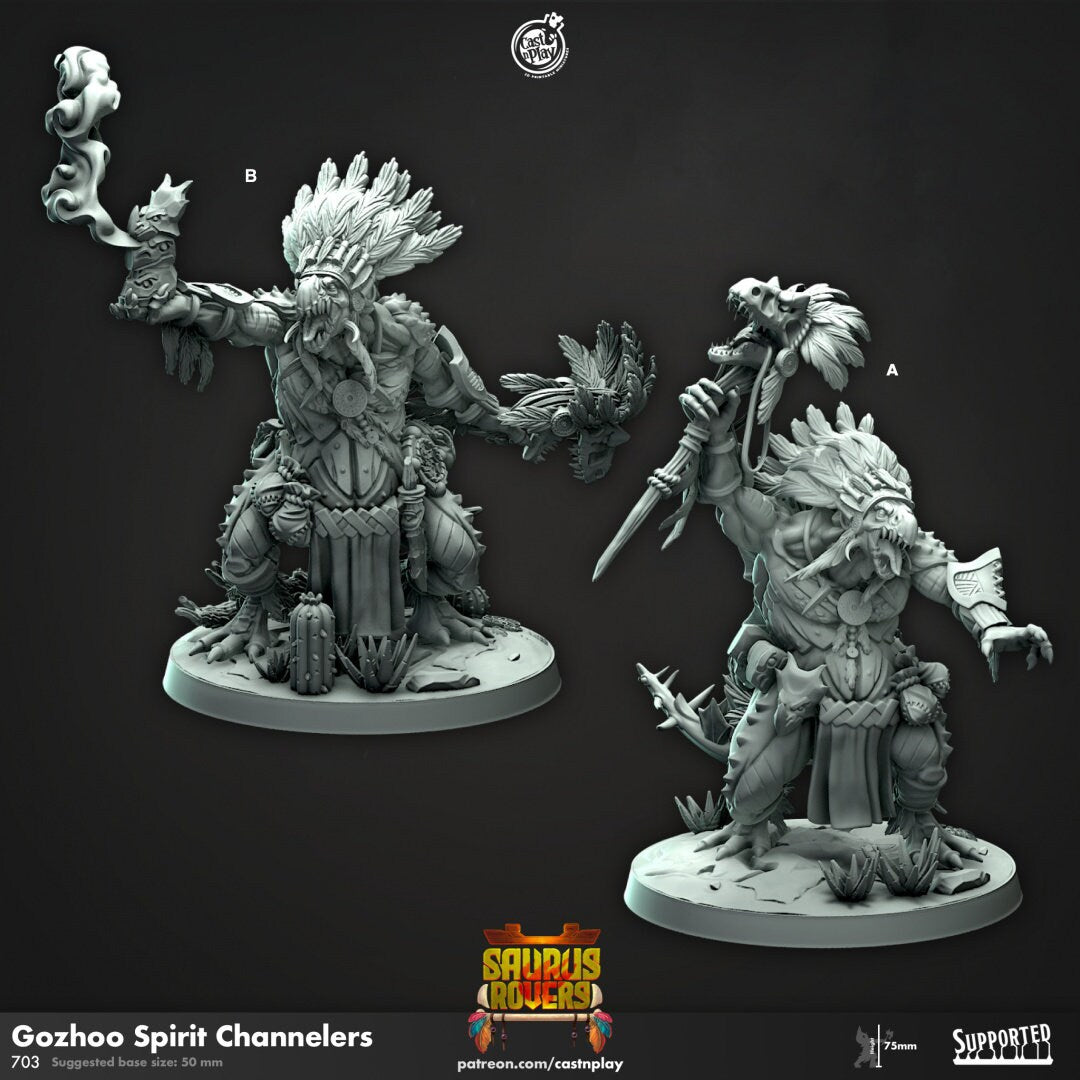 Gozhoo Spirit Channelers | RPG Miniature for Dungeons and Dragons|Pathfinder|Tabletop Wargaming | Dinosaur Miniature | Cast N Play