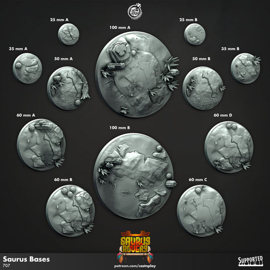 Saurian bases | Custom Miniature Bases for Dungeons and Dragons|Pathfinder|Tabletop Wargaming | Cast N Play