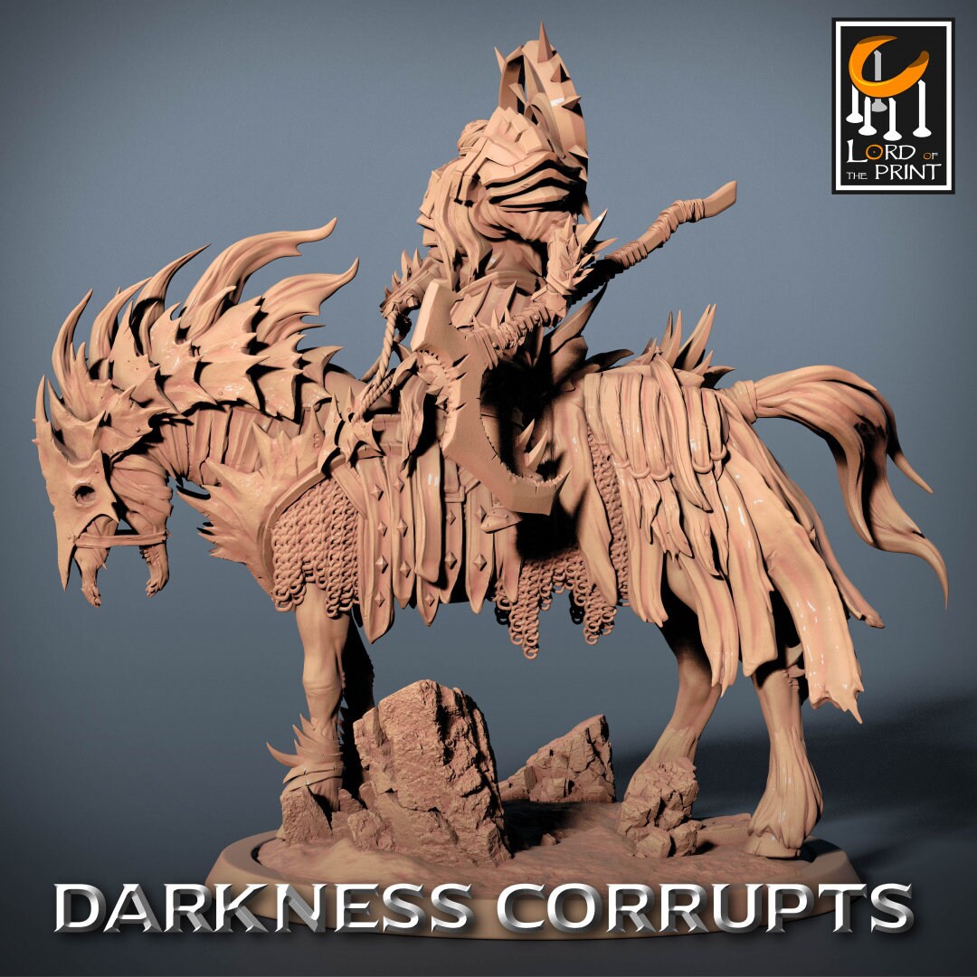 Darknight DeathHorse | RPG Miniature for Dungeons and Dragons|Pathfinder|Tabletop Wargaming | Humanoid Miniature | Lord of the Print