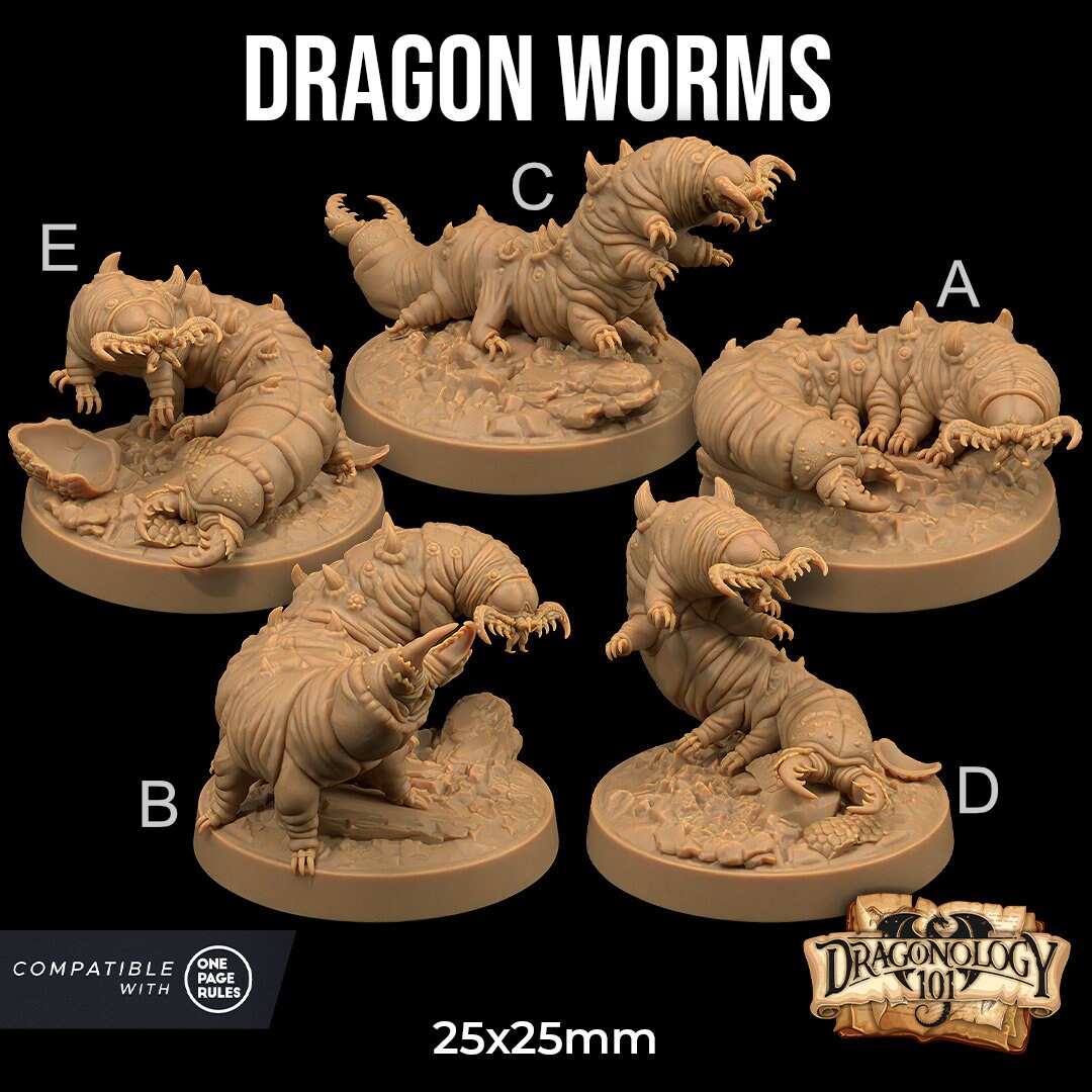 Dragon Worms | RPG Miniature for Dungeons and Dragons|Pathfinder|Tabletop Wargaming | Beast Miniature | Dragon Trappers Lodge
