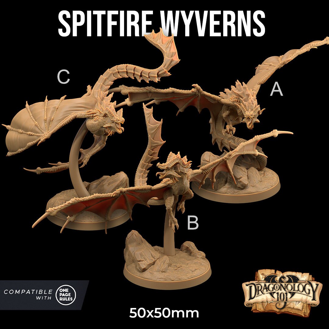 Spitfire Wyverns | RPG Miniature for Dungeons and Dragons|Pathfinder|Tabletop Wargaming | Wyvern Miniature | Dragon Trappers Lodge