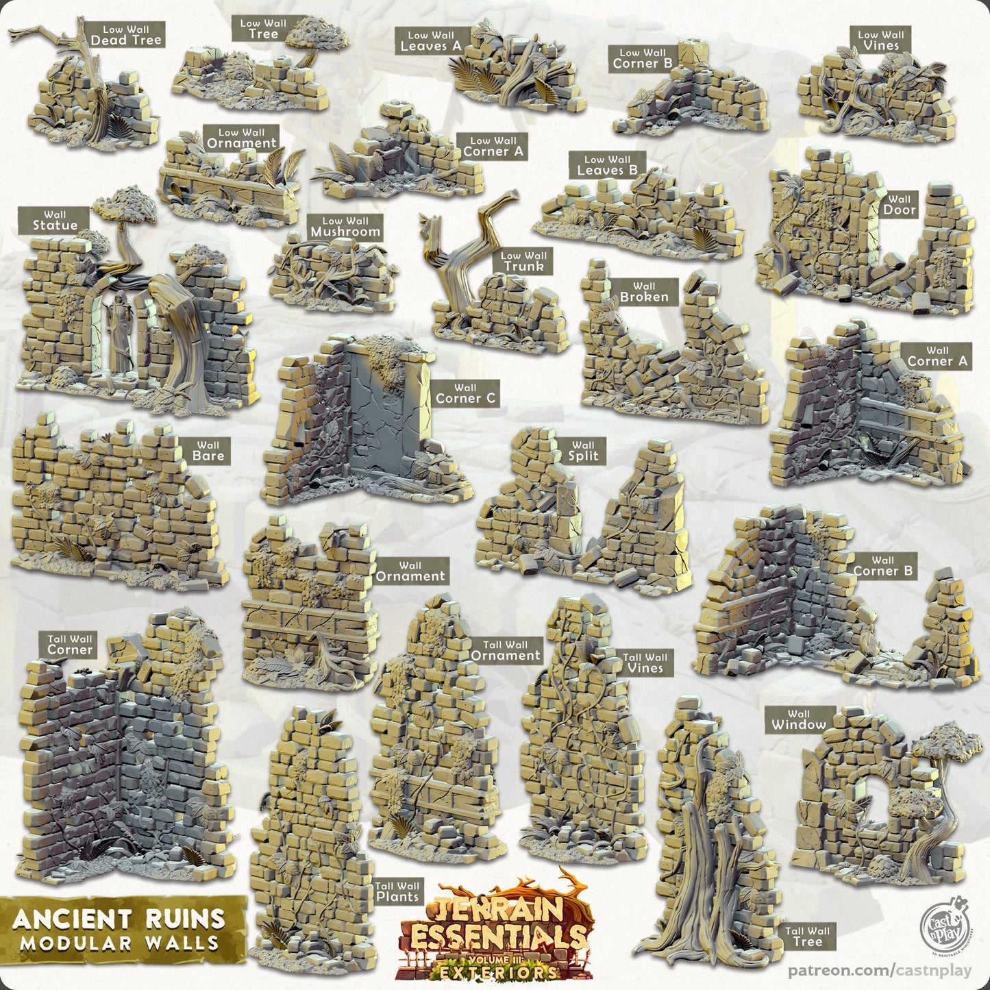 Ancient Ruins Modular Walls | Modular Terrain | RPG Miniature for Dungeons and Dragons|Pathfinder|Tabletop | Cast N Play