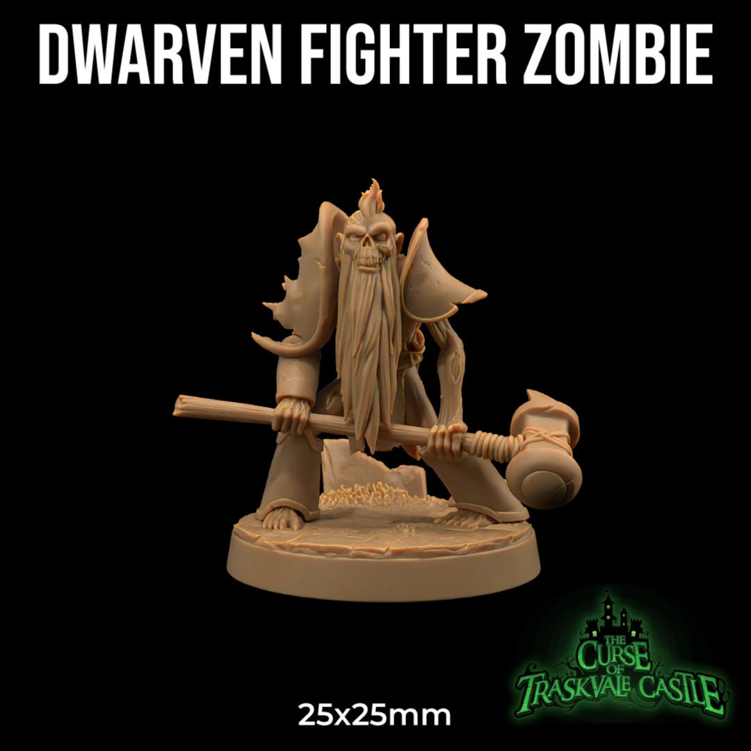 Dwarven Fighter Zombie | RPG Miniature for Dungeons and Dragons|Pathfinder|Tabletop Wargaming | Undead Miniature | Dragon Trappers Lodge